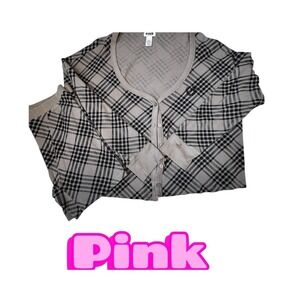 Victoria's Secret Pink Checkered Knit Top with Boxer Like Matching Shorts Size L